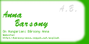 anna barsony business card